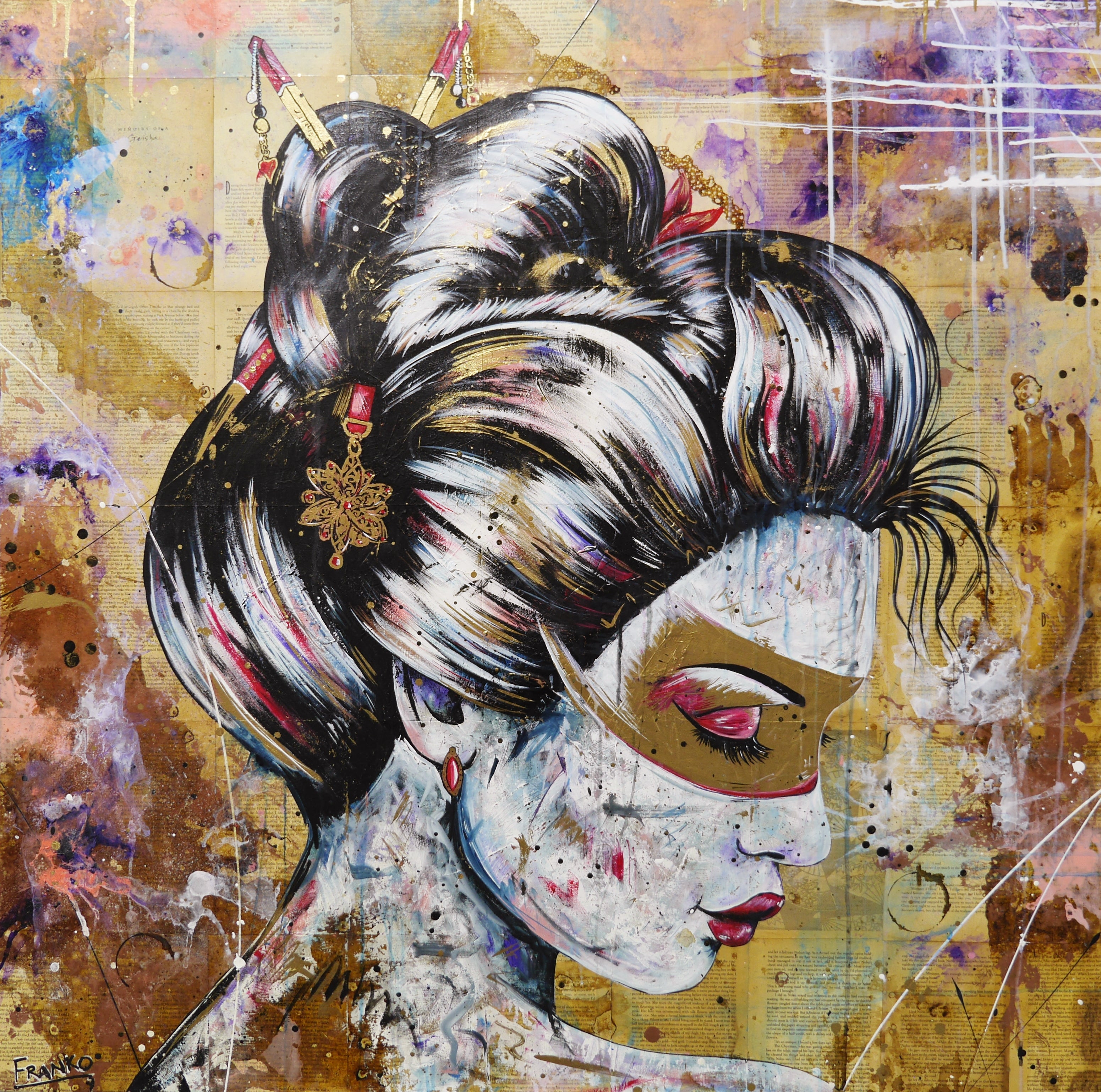 Heiwa 120cm x 120cm Geisha Abstract Realism Canvas Art - Japanese Wall Decor for Living Room, Bedroom & Office - Perfect Gift for Book Lovers & Art Collectors