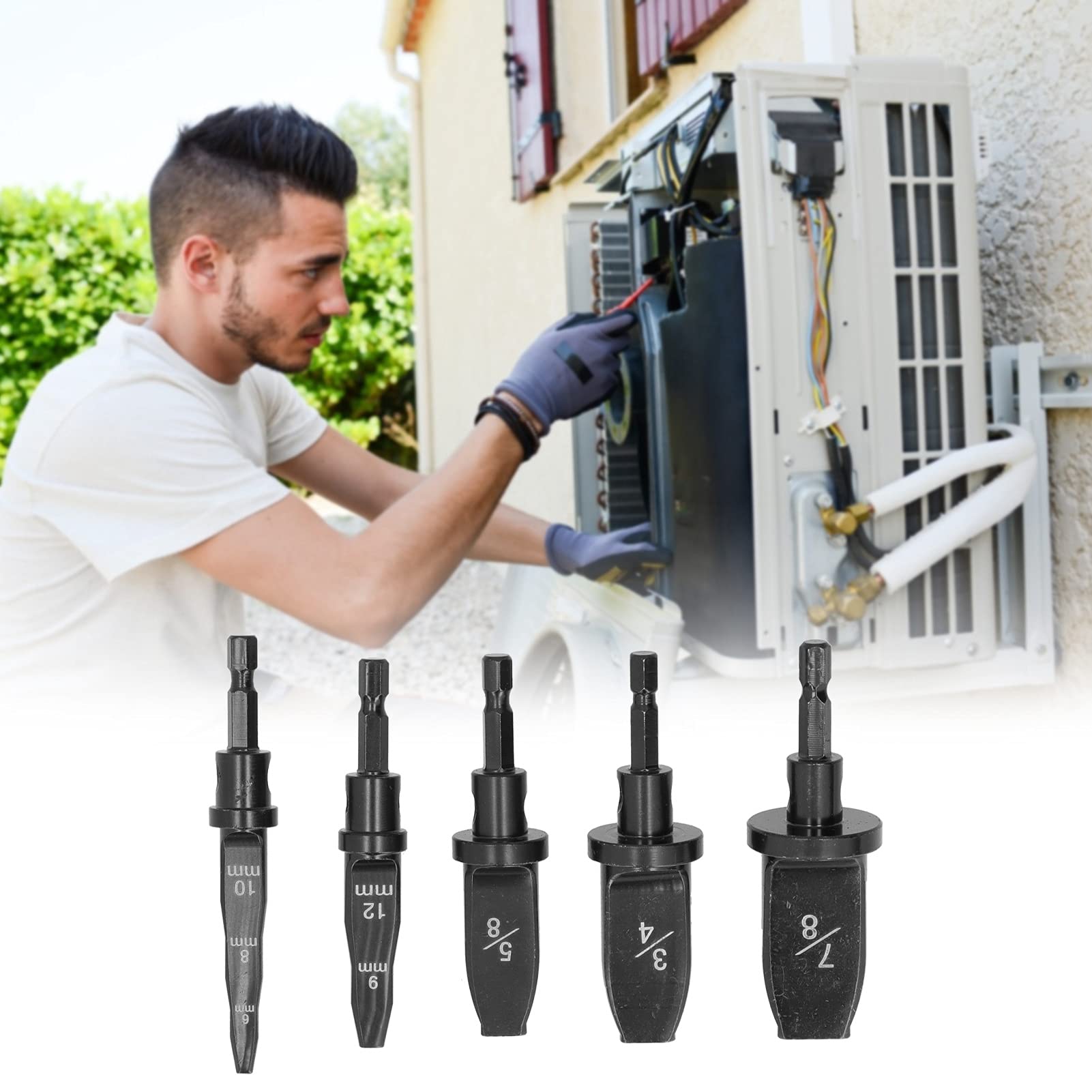 5PCS Swaging Tool Drill Bit Set - Hex Handle & Round Handle Tube Expander for AC Copper Pipe Repair | HVAC Installation & Maintenance Kit for Air Conditioners, Refrigerators & Cooling Systems