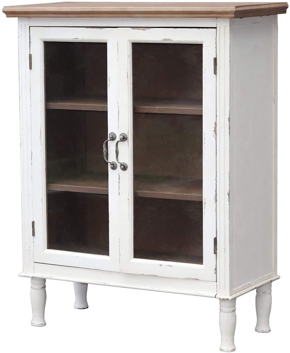 Rustic Wood Cabinet with Glass Doors & Removable Shelves - Easy Assembly Farmhouse Buffet Sideboard for Kitchen, Dining Room Storage (Brown) | Perfect for Farmhouse Decor & Small Space Organization