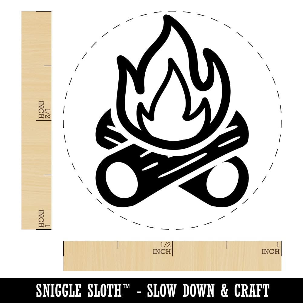 Campfire Cartoon Self-Inking Rubber Stamp - 1 Inch Medium Size with Red Ink for DIY Crafts, Scrapbooking & Planner Decoration - Perfect for Journals, Cards & Gift Wrapping