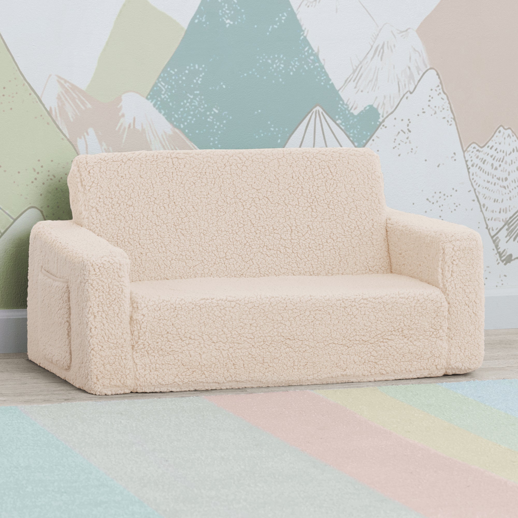 CoZee Flip Out Sherpa 2-in-1 Convertible Kids Sofa to Lounger - Soft & Comfortable for Playroom, Nursery or Bedroom - Perfect for Reading, Napping & Relaxing