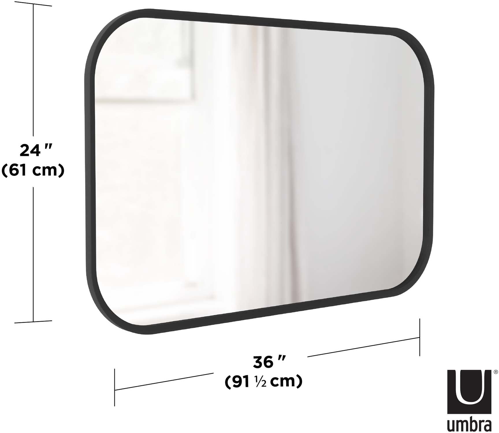 Umbra Hub Rectangular Wall Mirror with Rubber Frame - Modern Black Bathroom & Living Room Decor - Perfect for Entryways, Bedrooms, and Vanity Areas