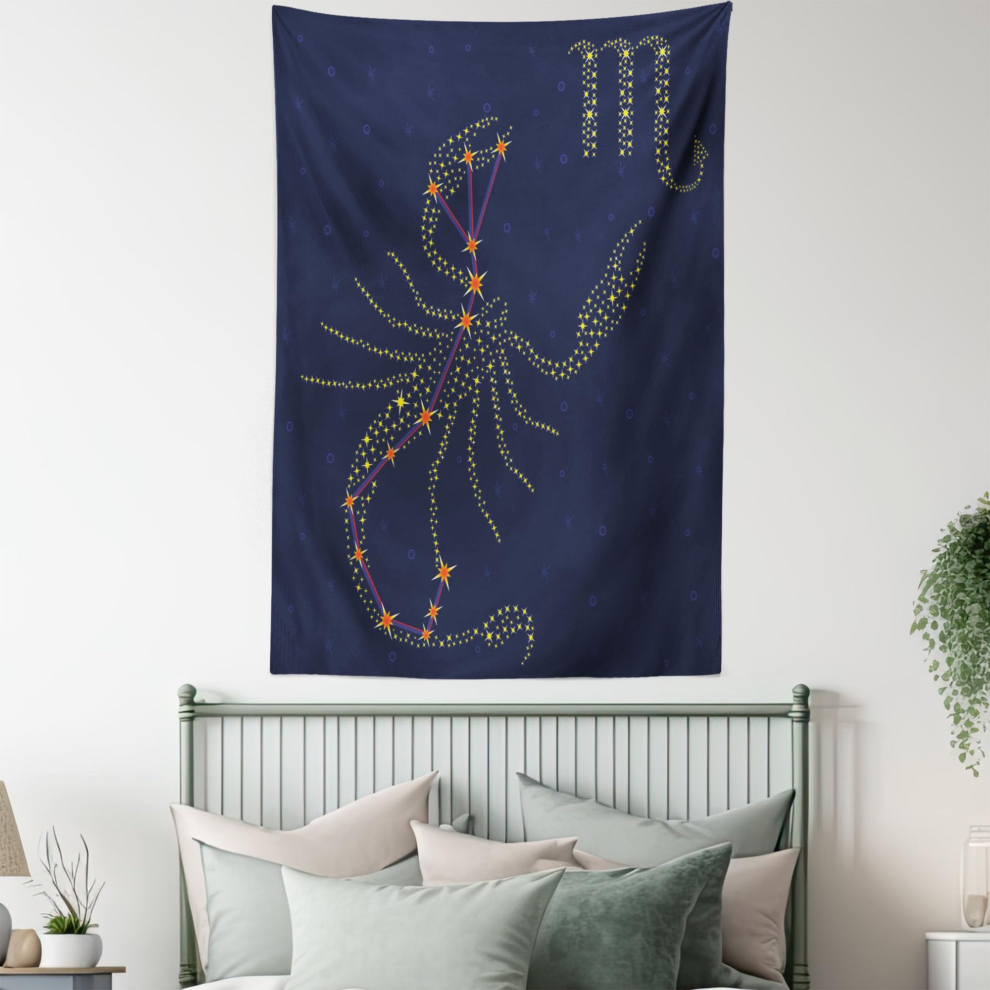 Ambesonne Zodiac Scorpio Tapestry - Celestial Constellation Star Pattern Wall Hanging Decor for Bedroom, Living Room, Dorm - 40x60 Inches Orange Indigo - Perfect for Boho Home Decor, Astrology Lover Gift & Meditation Space Accent