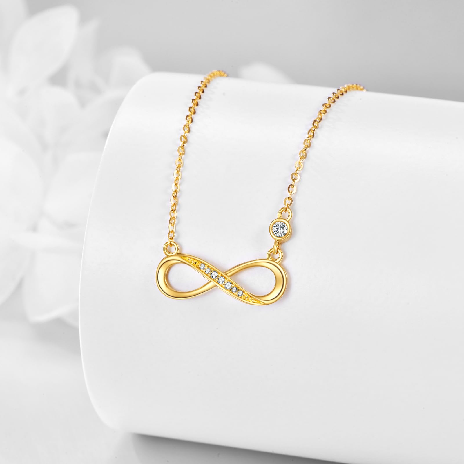 14K Solid Gold Infinity Necklace with Moissanite Pendant - 14K Real Gold Jewelry for Women, Anniversary & Birthday Gift - Perfect for Weddings, Date Nights & Special Occasions