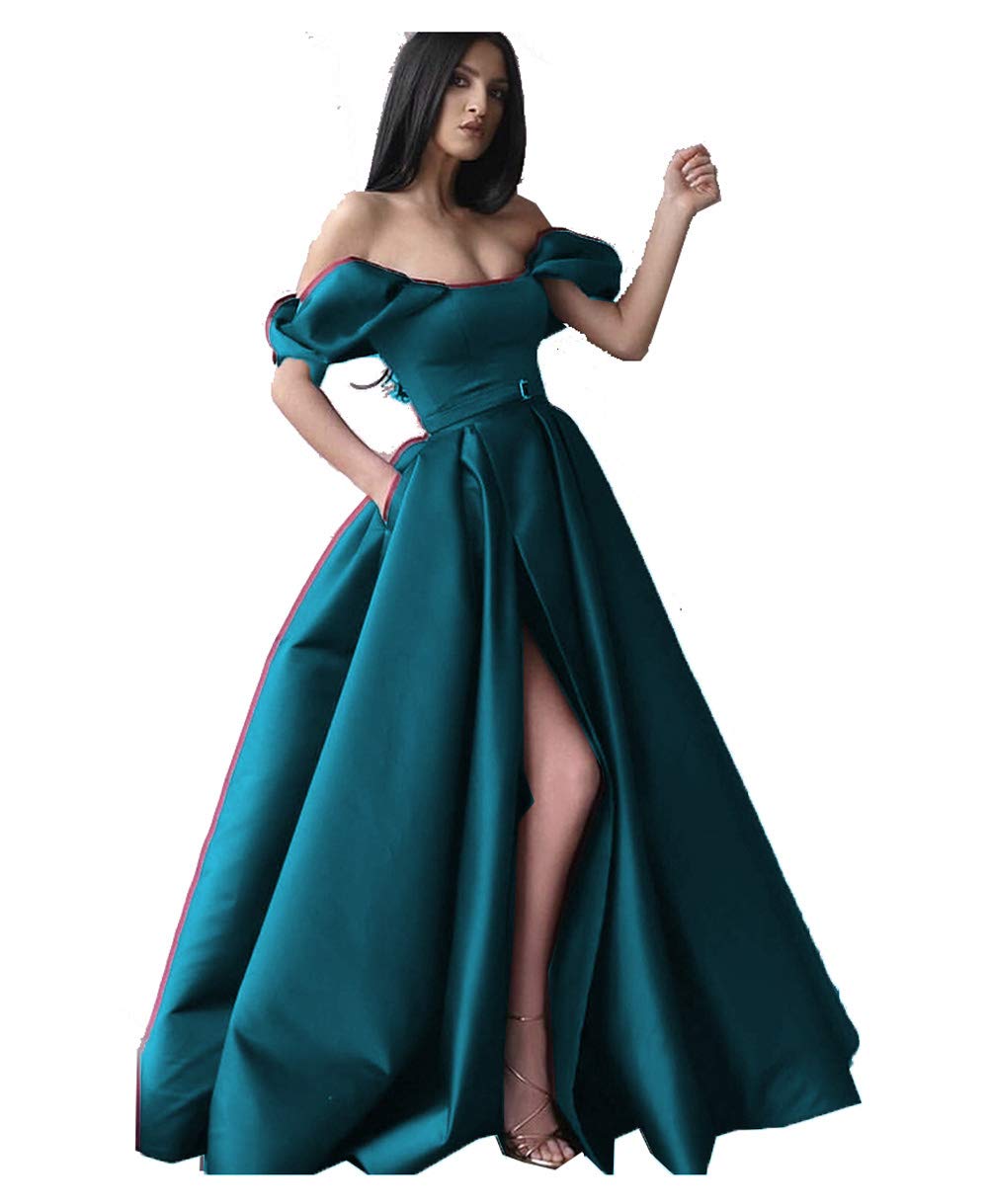 Elegant Off Shoulder Women's Prom Dress with High Slit & Pockets - Perfect for Evening Parties, Formal Events & Special Occasions