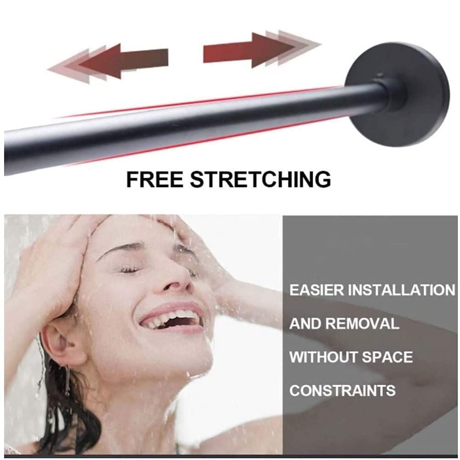 Adjustable Curved Tension Shower Curtain Rod - Rustproof Stainless Steel Diamond Shaped Expandable for Small Shower Stalls (No Drill Installation) - Perfect for Bathrooms, Apartments & RVs