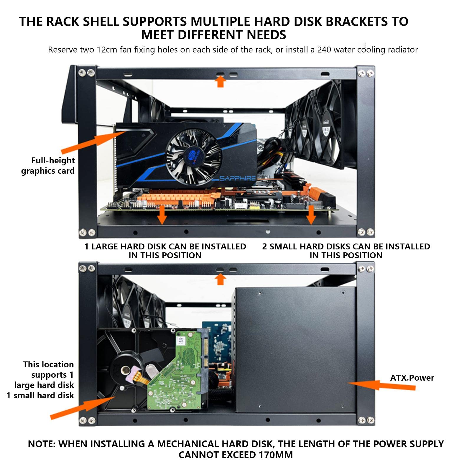 JINGLING Aluminum Computer Motherboard Case Rack - Durable Chassis Cooling Stand for PC Water Cooling Systems | Perfect for Gaming Rigs, Workstations & DIY PC Builds