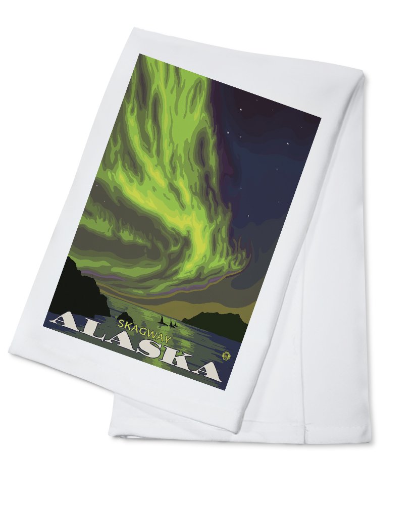 Northern Lights and Orcas Skagway Alaska - 100% Cotton Tea Towel Set | Decorative Hand Towels for Kitchen & Home Decor | Perfect for Gifts, Dish Drying, and Coastal Themed Spaces