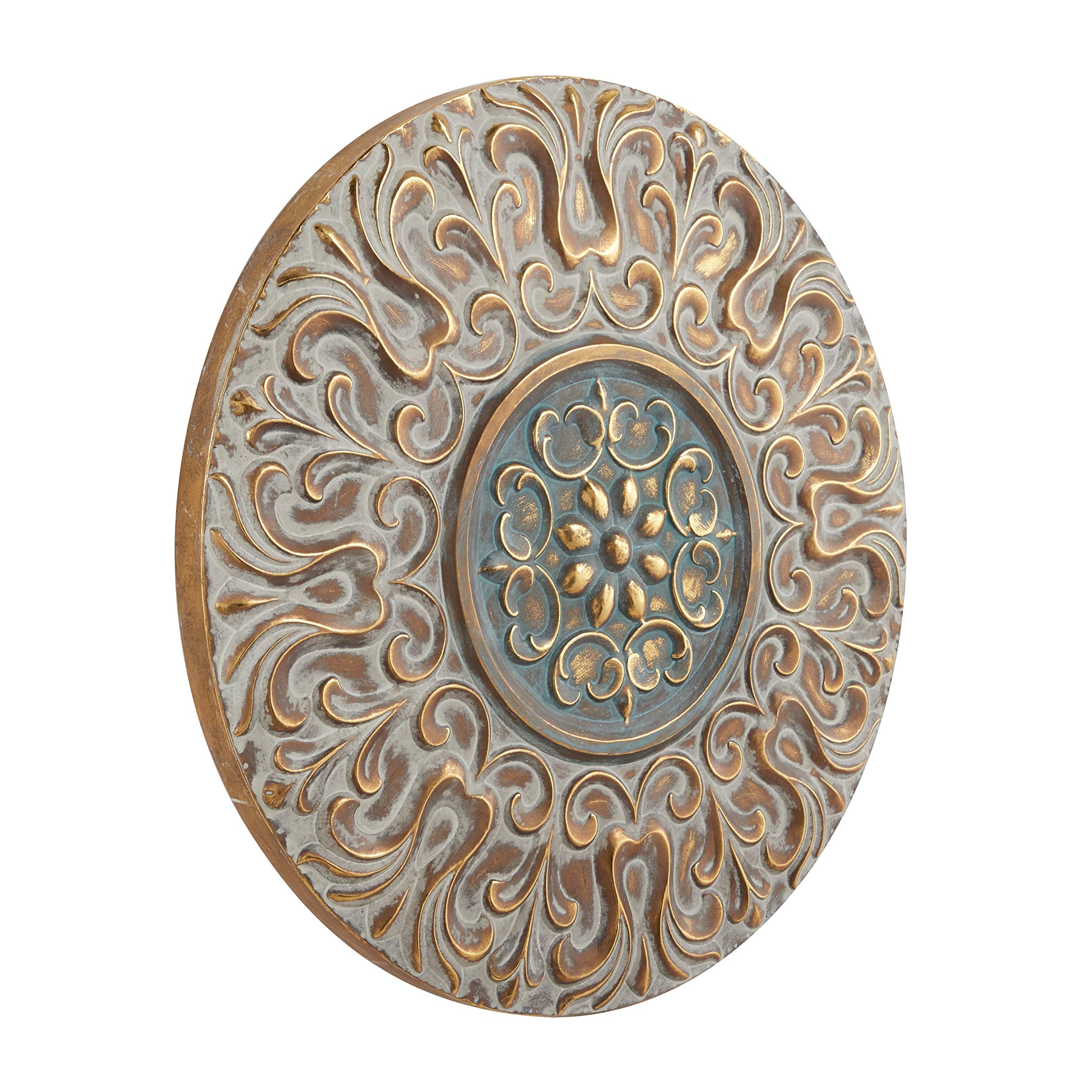 Antique Gold Round Metal Wall Decor with Light Green Textured Pattern - 32 Inch Transitional Style for Living Room, Bedroom & Dining Room Décor
