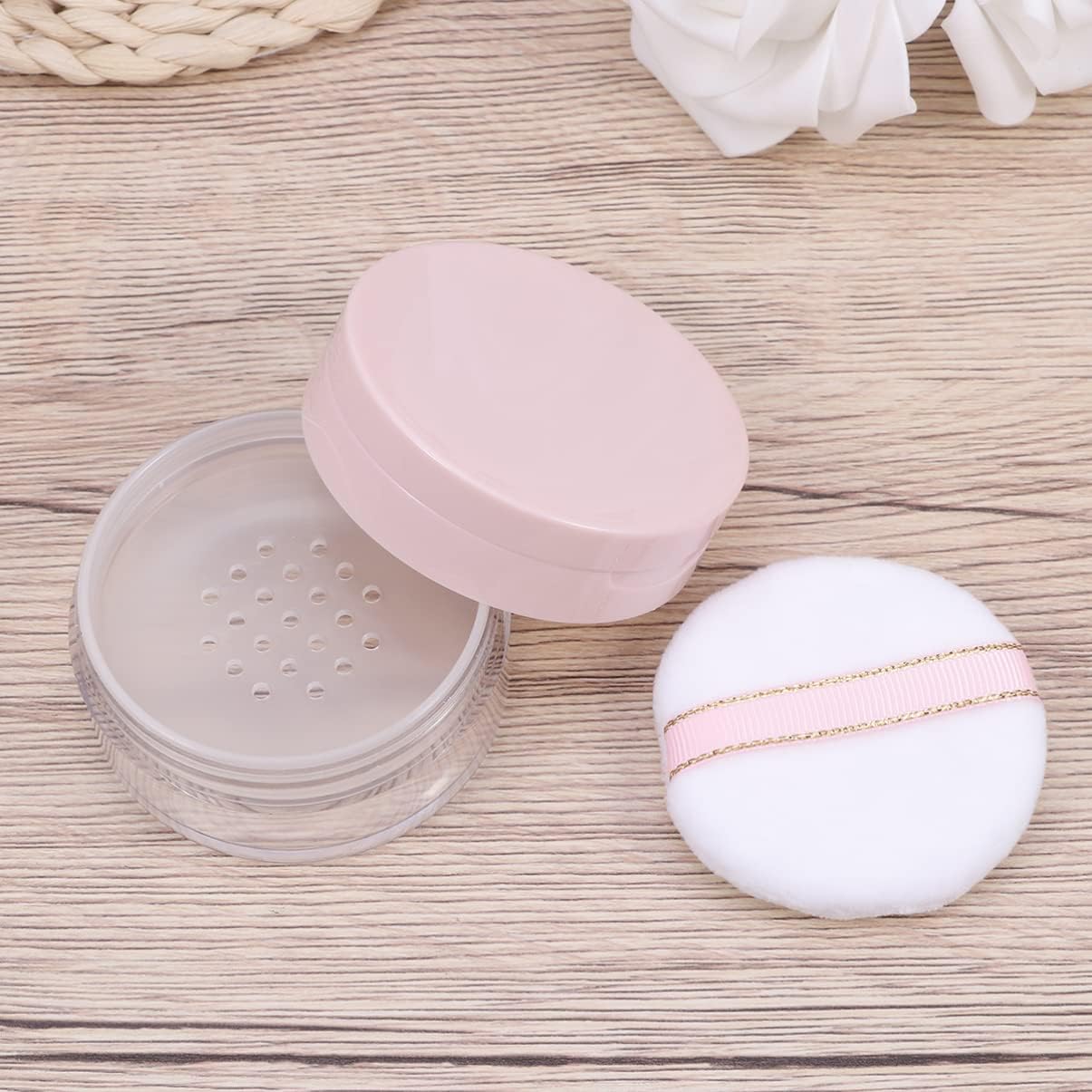 Refillable Empty Loose Powder Container with Puff - Plastic Cosmetic Compact Case with Sifter for Face Powder (Pink) | Perfect for Travel, Makeup Touch-Ups & Professional Makeup Artists