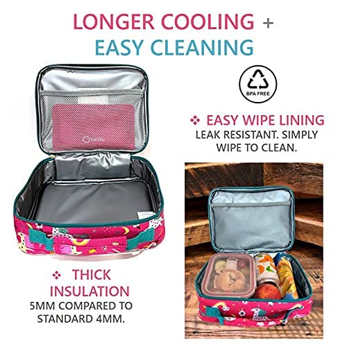 Kinsho Insulated Lunch Bag with Water Bottle & Ice Pack Set - Cute Pink Unicorn Lunch Box for Girls, School, Toddler Daycare - Perfect for Kids Lunches, Snacks & Picnics