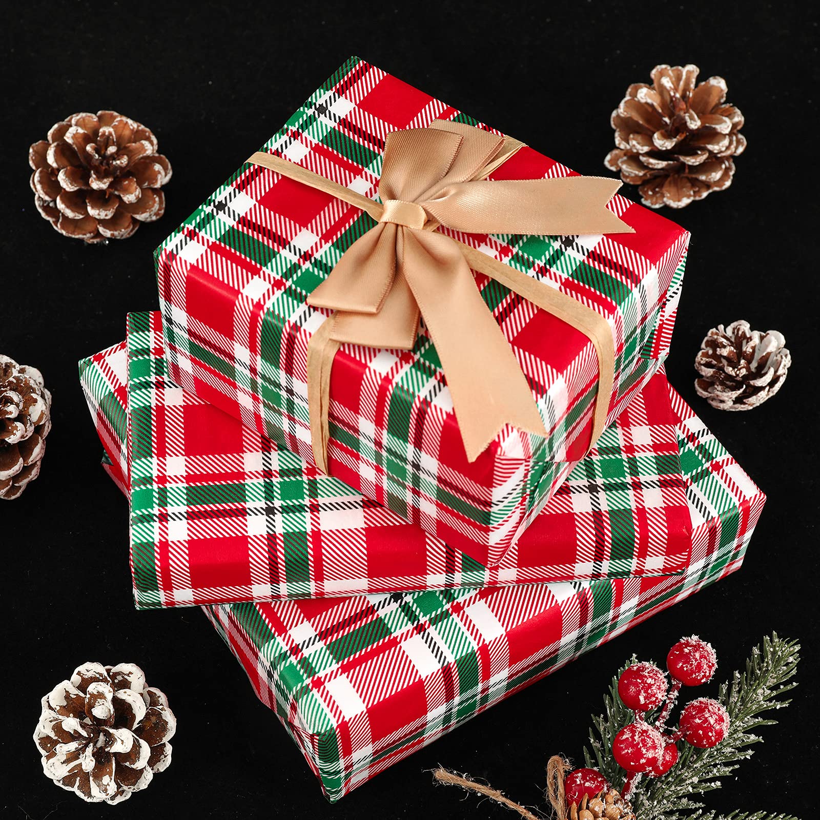 Whaline Christmas Tissue Paper - Buffalo Plaid Wrapping Paper in Red, Green & White - 100 Sheets for Gift Wrapping, DIY Crafts, Small Business Packaging, New Year Decor | Perfect for Holiday Presents, Party Favors & Rustic Art Projects