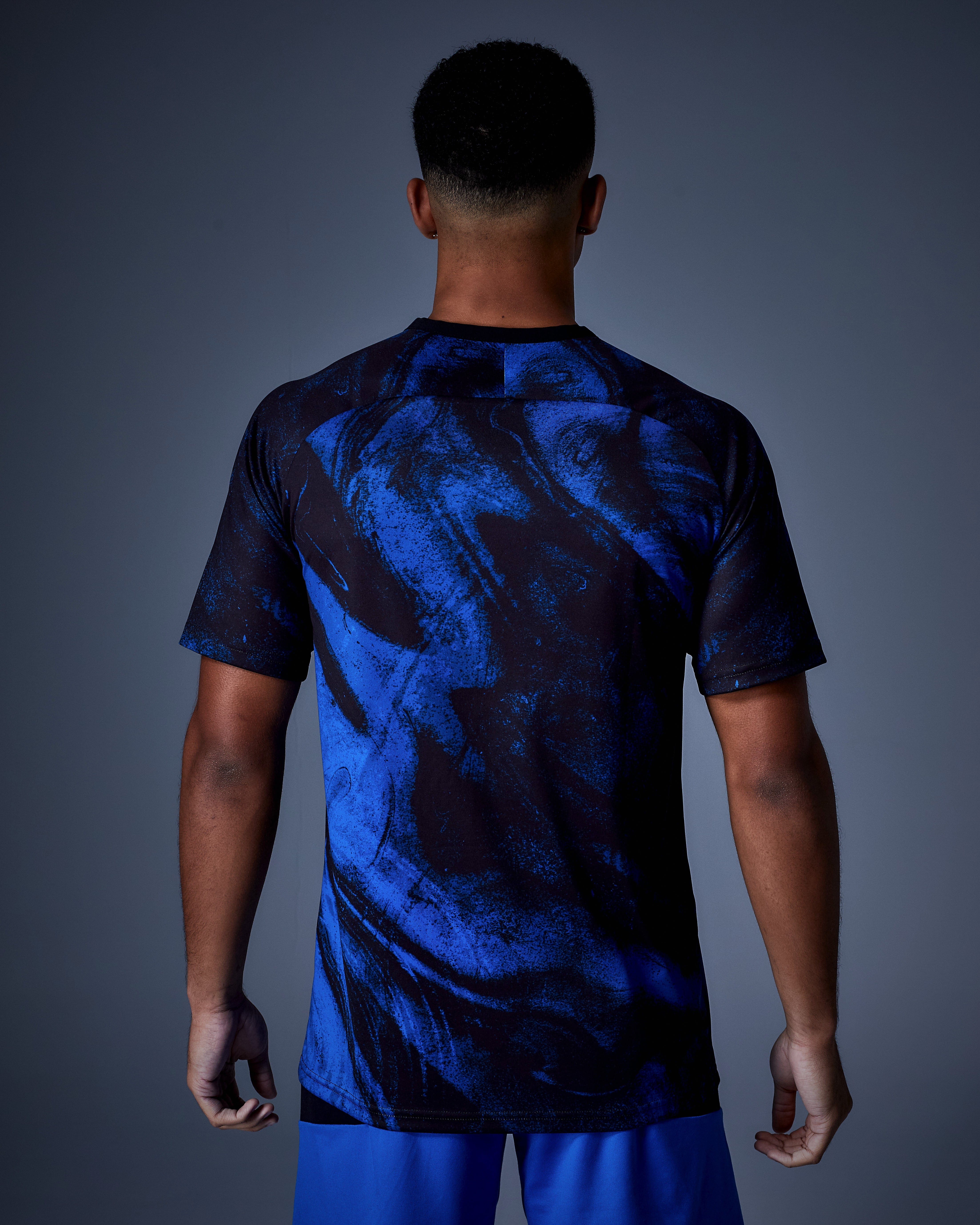 SPTP 01 Performance Training T-Shirt for Men & Women - Moisture Wicking Workout Shirt - Black & Blue Athletic Tee - Gym, Running, Yoga & Fitness Apparel