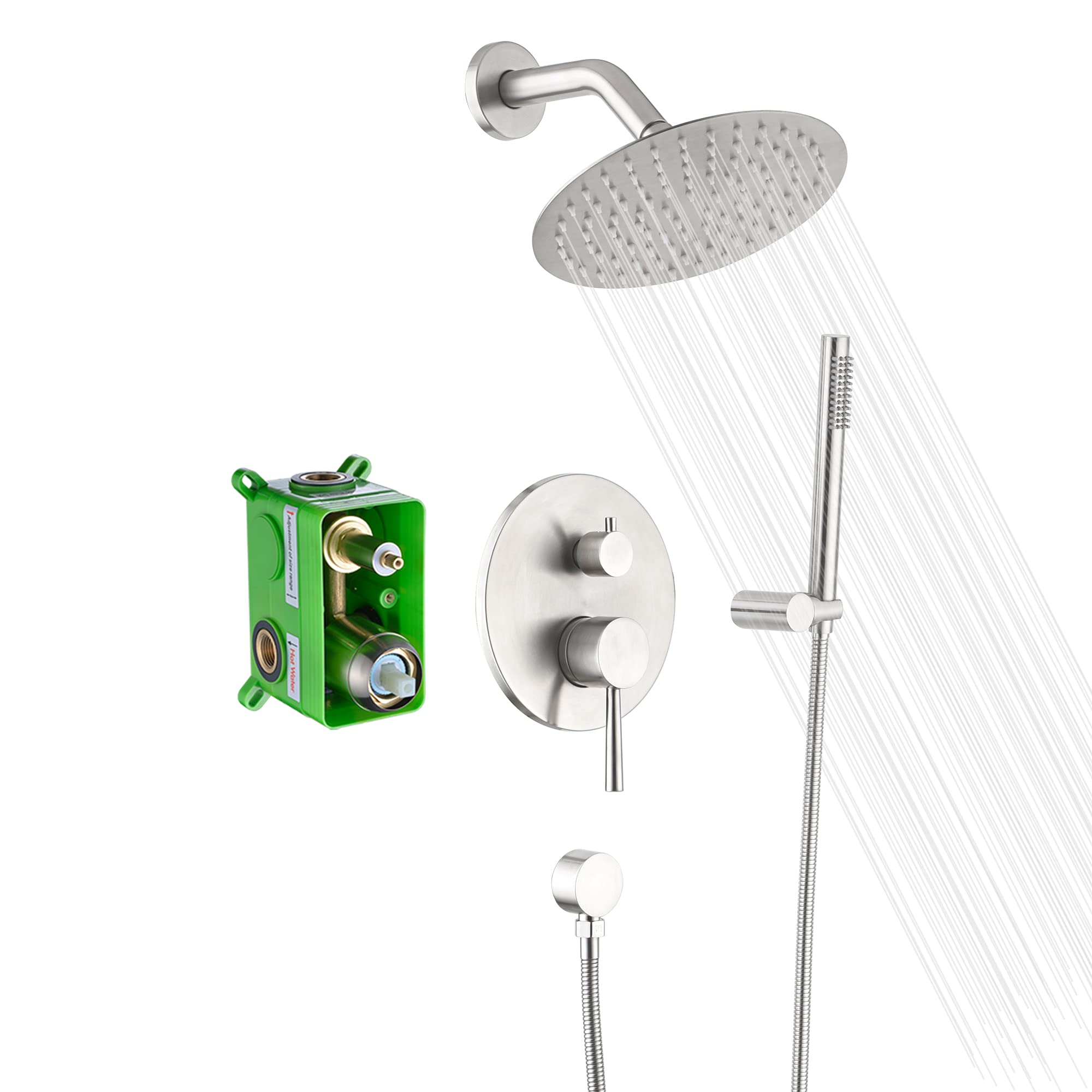 SUMERAIN Brushed Nickel Wall Mounted Rainfall Shower System with Handheld Sprayer & Valve - Luxury Bathroom Fixture for Spa-Like Shower Experience