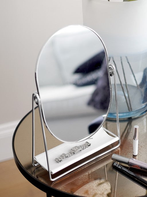 Elegant White & Silver Dressing Table Mirror with Jewelry Stand - Perfect for Vanity, Bedroom, and Makeup Organization