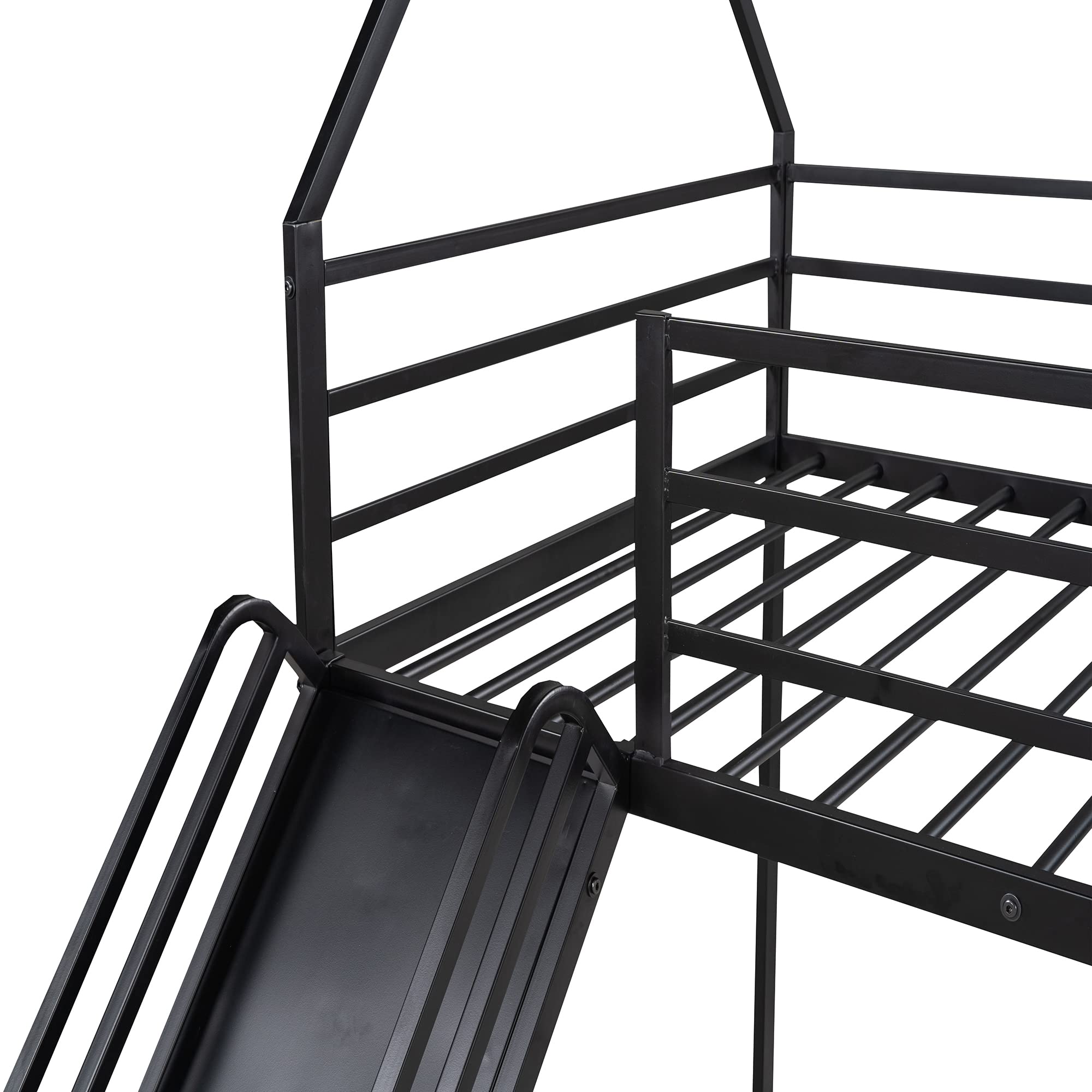 SOFTSEA Twin Over Twin Bunk Bed with Slide - Kids Low Profile House Bed Frame, No Bottom Slats - Perfect for Small Rooms, Shared Kids Bedrooms & Play Areas