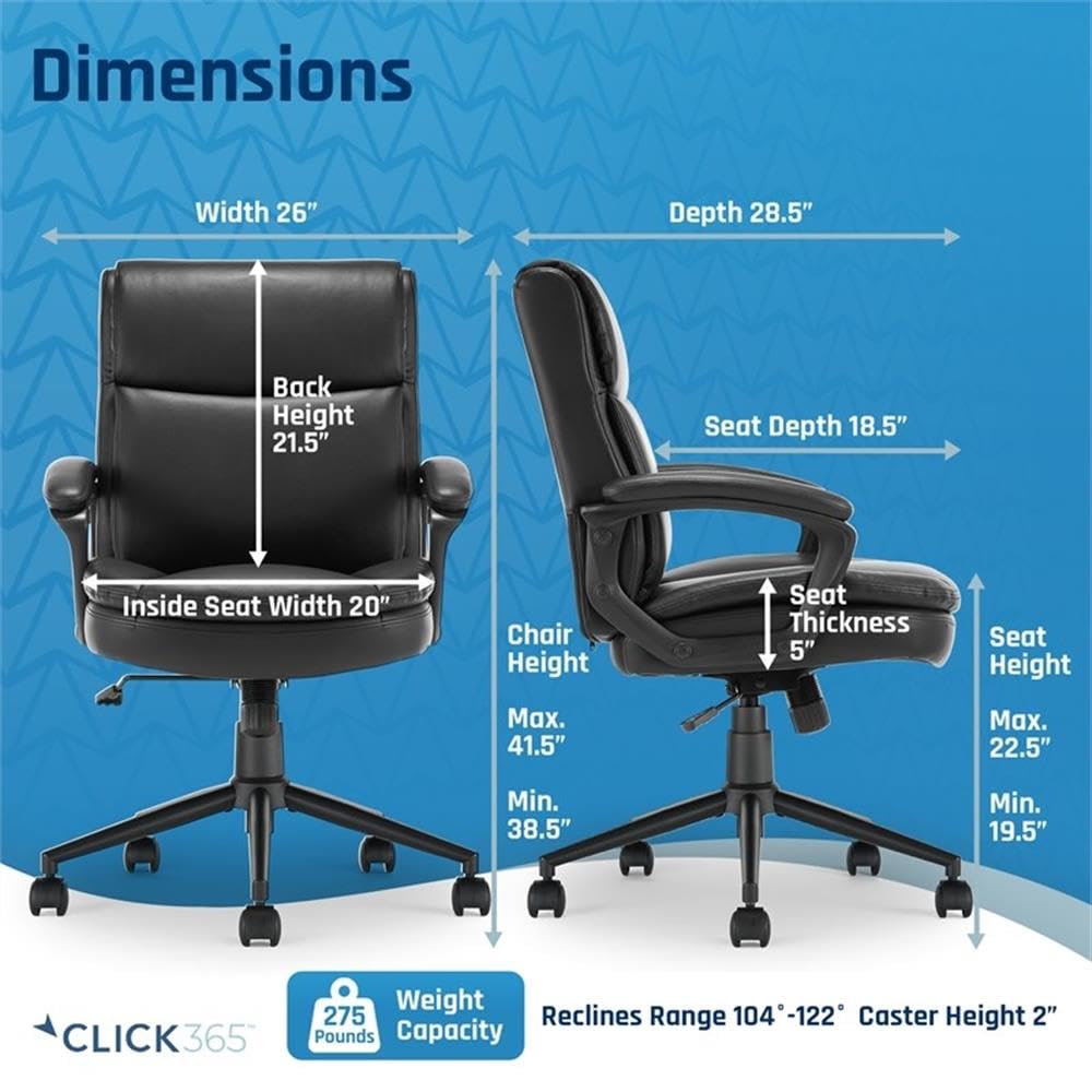 Transform 2.0 Ergonomic Mid Back Office Chair - Bonded Leather Black - Comfortable Desk Chair for Home & Office Workspace, Gaming, and Long Hours Sitting