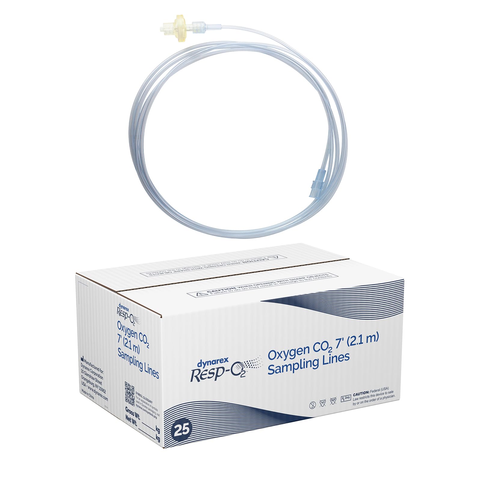 Dynarex 33086 Oxygen CO2 Sampling Line with Filter - Male/Female Connector - Pack of 25 - Ideal for Medical Gas Monitoring & Respiratory Therapy