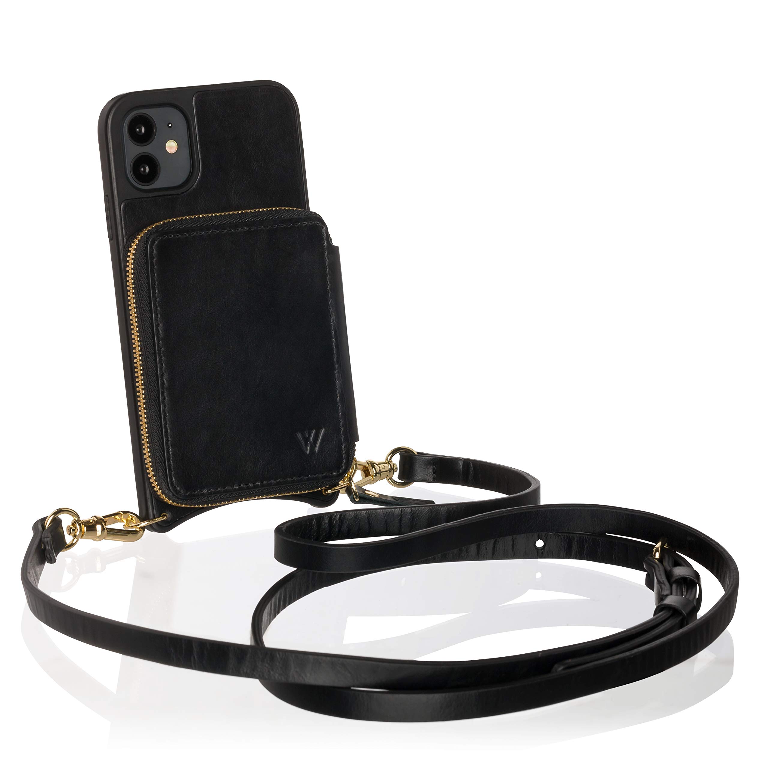Leather Crossbody Wallet Phone Case for iPhone 11 Pro - RFID Blocking Zipper Pouch with Wristlet & Adjustable Shoulder Strap | Holds Cash, Cards & Essentials | Perfect for Travel, Shopping & Daily Use (Black)