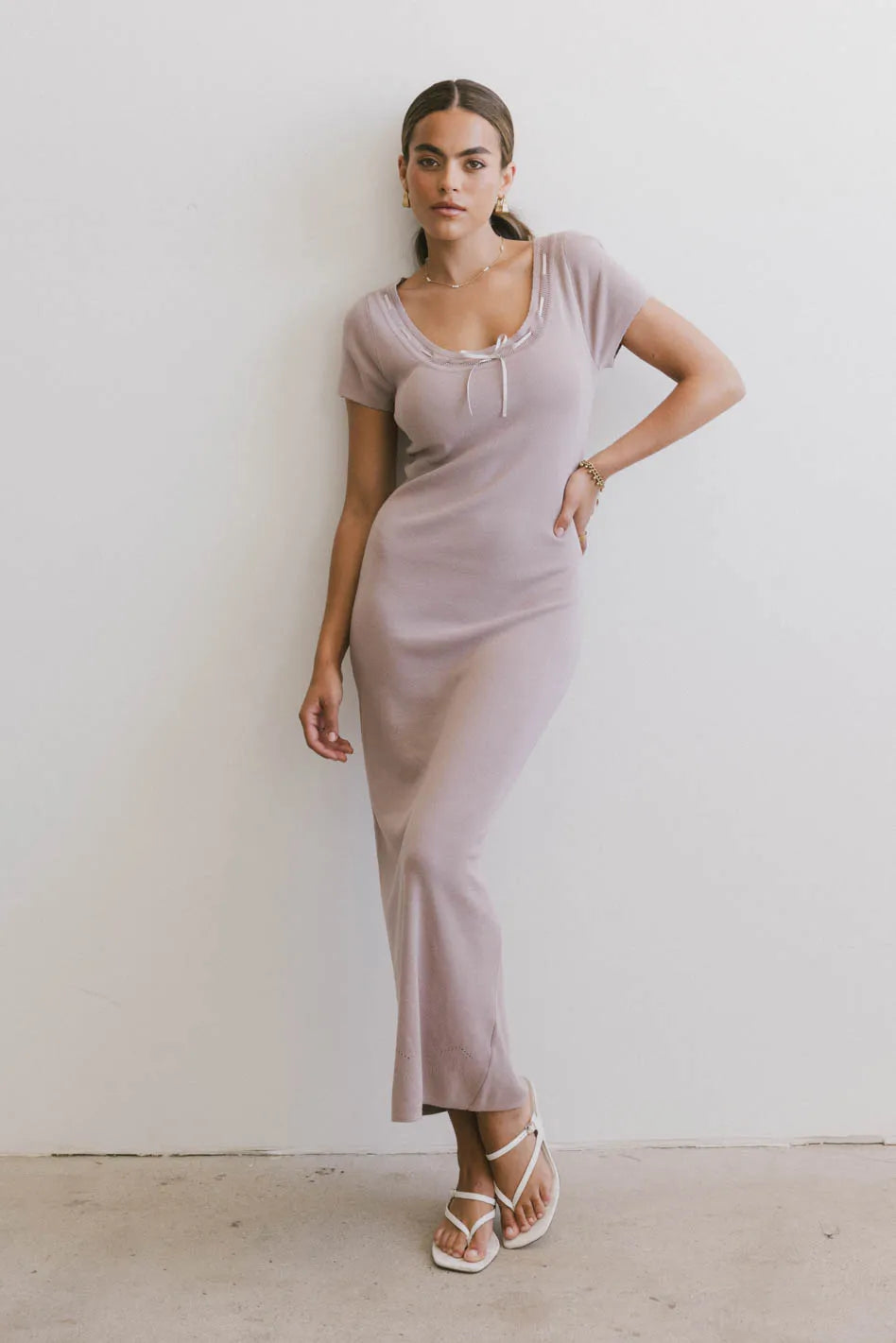 Ariah Lavender Ribbon Trim Sweater Dress for Women - Cozy & Elegant Knitwear for Fall & Winter, Perfect for Parties, Dates & Office Wear