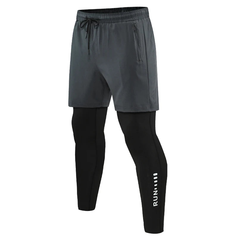Men's 2-in-1 Running Pants with Pockets - Double Layer Training Leggings for Basketball, Fitness & Workout - Breathable Printed Sweatpants for Jogging, Gym & Outdoor Sports