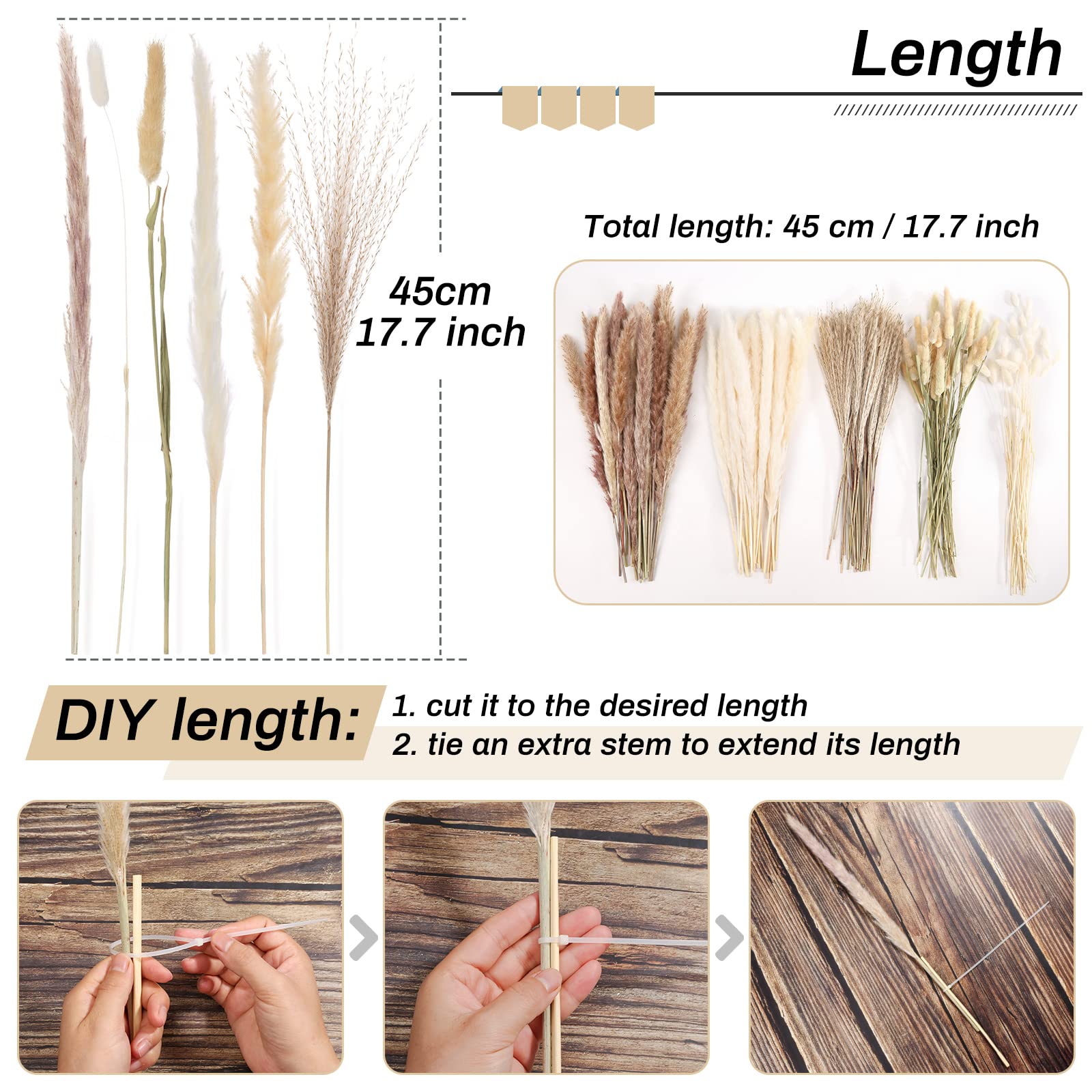 110 PCS Natural & White Dried Pampas Grass Bouquet with Bunny Tails - Boho Home Decor, Wedding Centerpieces, Party Arrangements - Perfect for Farmhouse, Rustic, and Modern Interior Design
