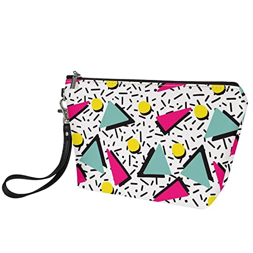Vintage 80s 90s Retro Cosmetic Bag for Women - Waterproof Travel Makeup Pouch with Wristlet, Beach Toiletry Organizer (Perfect for Vacation, Gym & Daily Use)