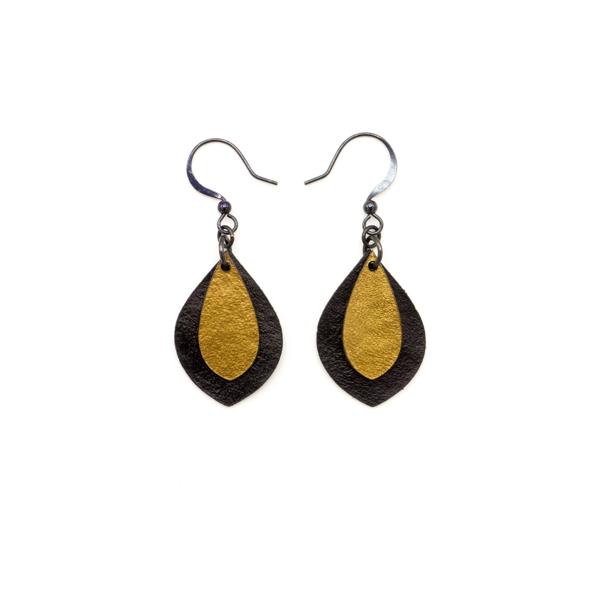 Elegant Black and Gold Leather Earrings for Women | Handmade Boho Chic Dangle Drop Earrings | Perfect for Casual Wear, Parties, and Special Occasions
