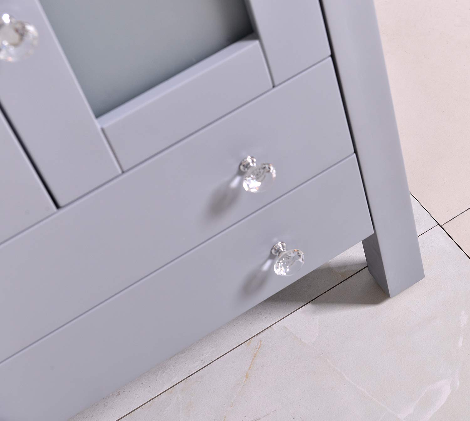 24 Inch Wooden Floor-Standing Bathroom Vanity with Ceramic Vessel Sink, Mirror, Faucet & Drain Included - Modern Grey Bathroom Set for Master Bath, Guest Bath & Powder Room Renovations