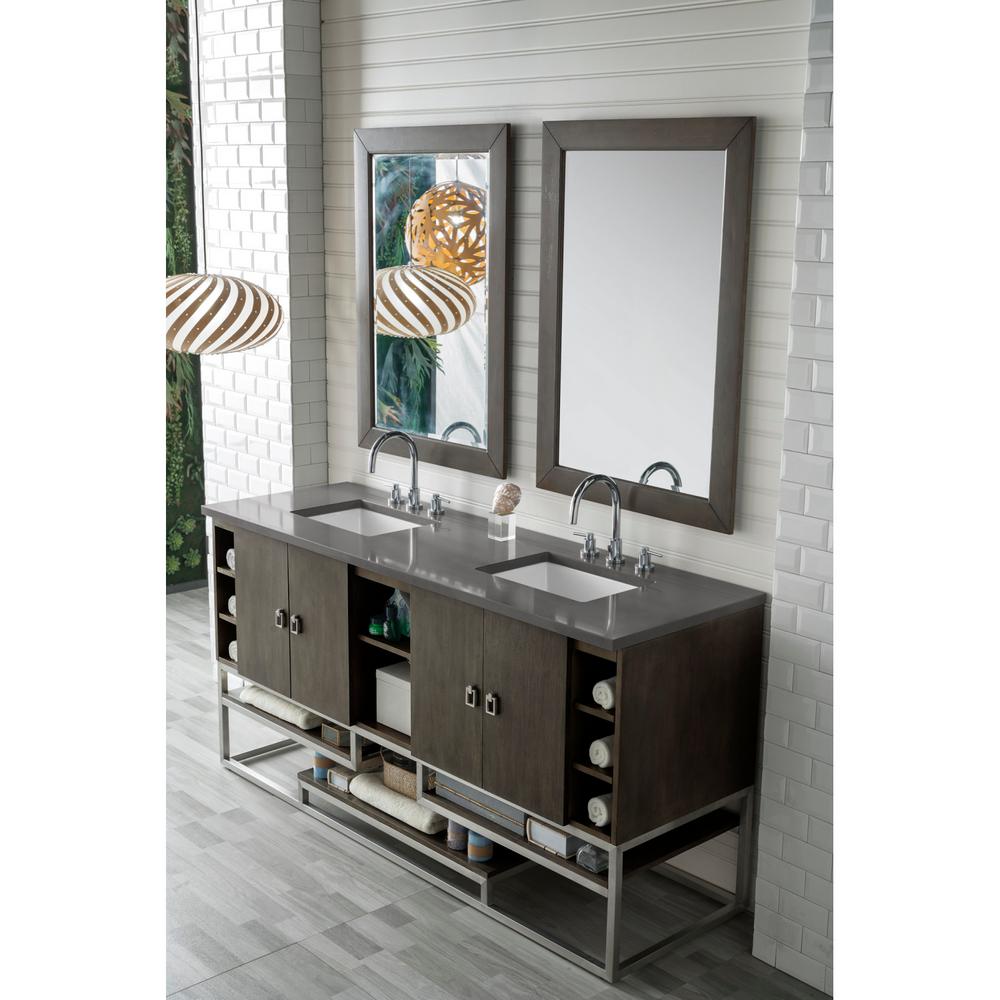 72 Inch Sonoran Silver Oak Double Bathroom Vanity with 3cm Gray Quartzite Top - Modern Bathroom Storage for Master & Guest Bathrooms