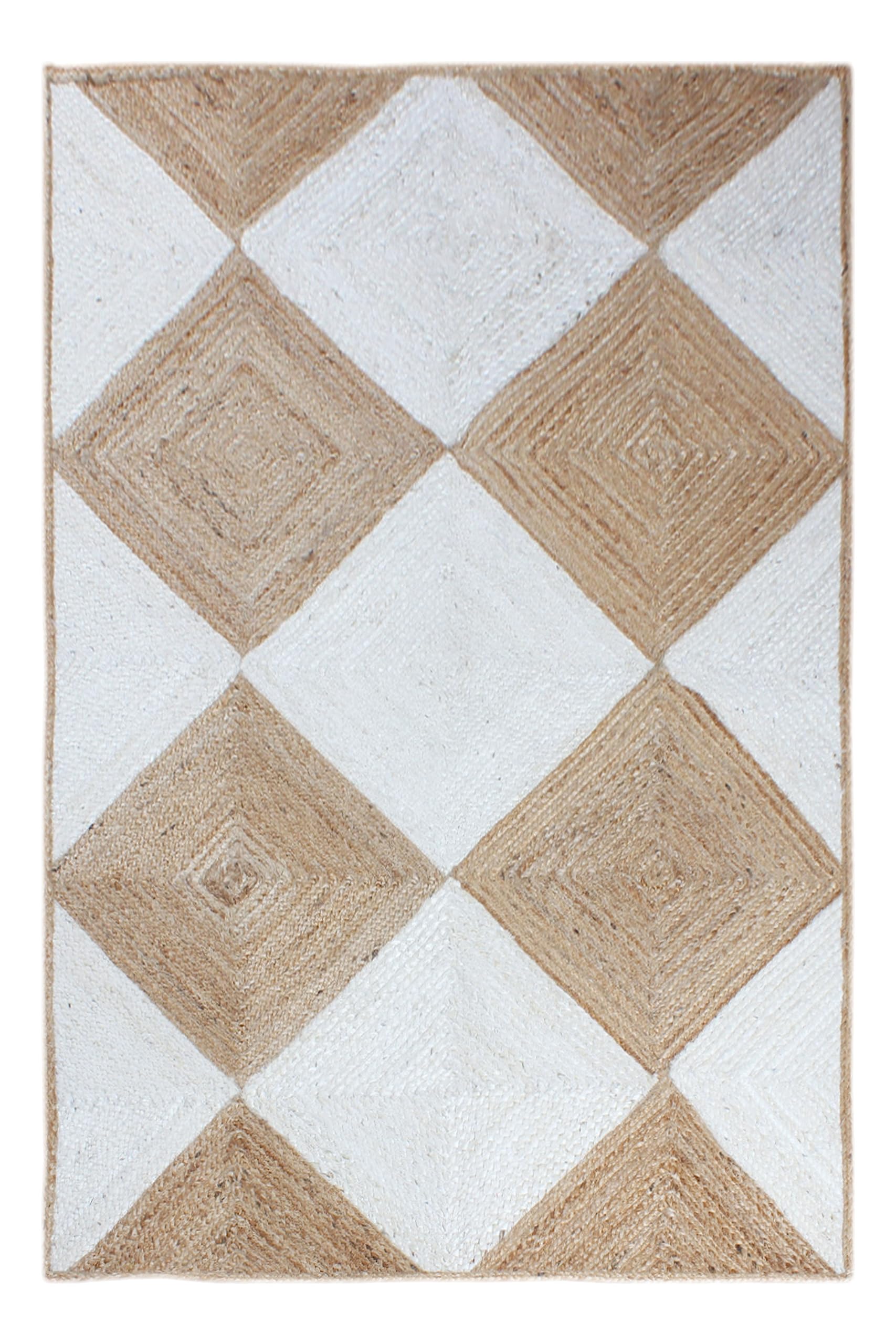Natural Jute Collection Rectangular Area Rug - 3' x 5', Beige and White Geometric Braided Jute Rug 0.27-inch Thick | Durable & Eco-Friendly Floor Mat for Living Room, Bedroom, Dining Room & High Traffic Areas | Perfect for Boho, Farmhouse & Coastal Home Decor