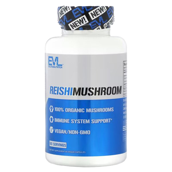 EVLution Nutrition Reishi Mushroom Supplement - 60 Vegan Capsules for Immune Support & Stress Relief - Perfect for Daily Wellness & Holistic Health