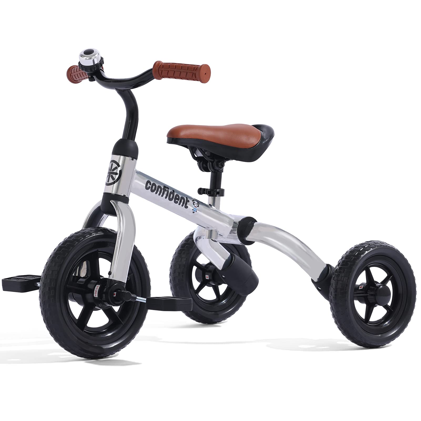 Ancaixin 3-in-1 Adjustable Toddler Tricycle for Kids 2-5 Years Old - Foldable Baby Balance Bike with Detachable Pedals & Bell - Perfect for Outdoor Play, Learning to Ride, and Birthday/Christmas Gifts (Silver)