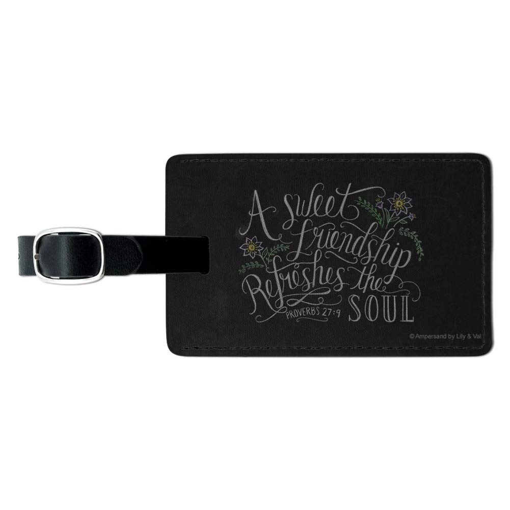 Sweet Friendship Refreshes Soul Leather Luggage Tag - Personalized Rectangle ID Card Holder for Travel Bags & Suitcases - Perfect for Vacation, Business Trips & Gift Giving