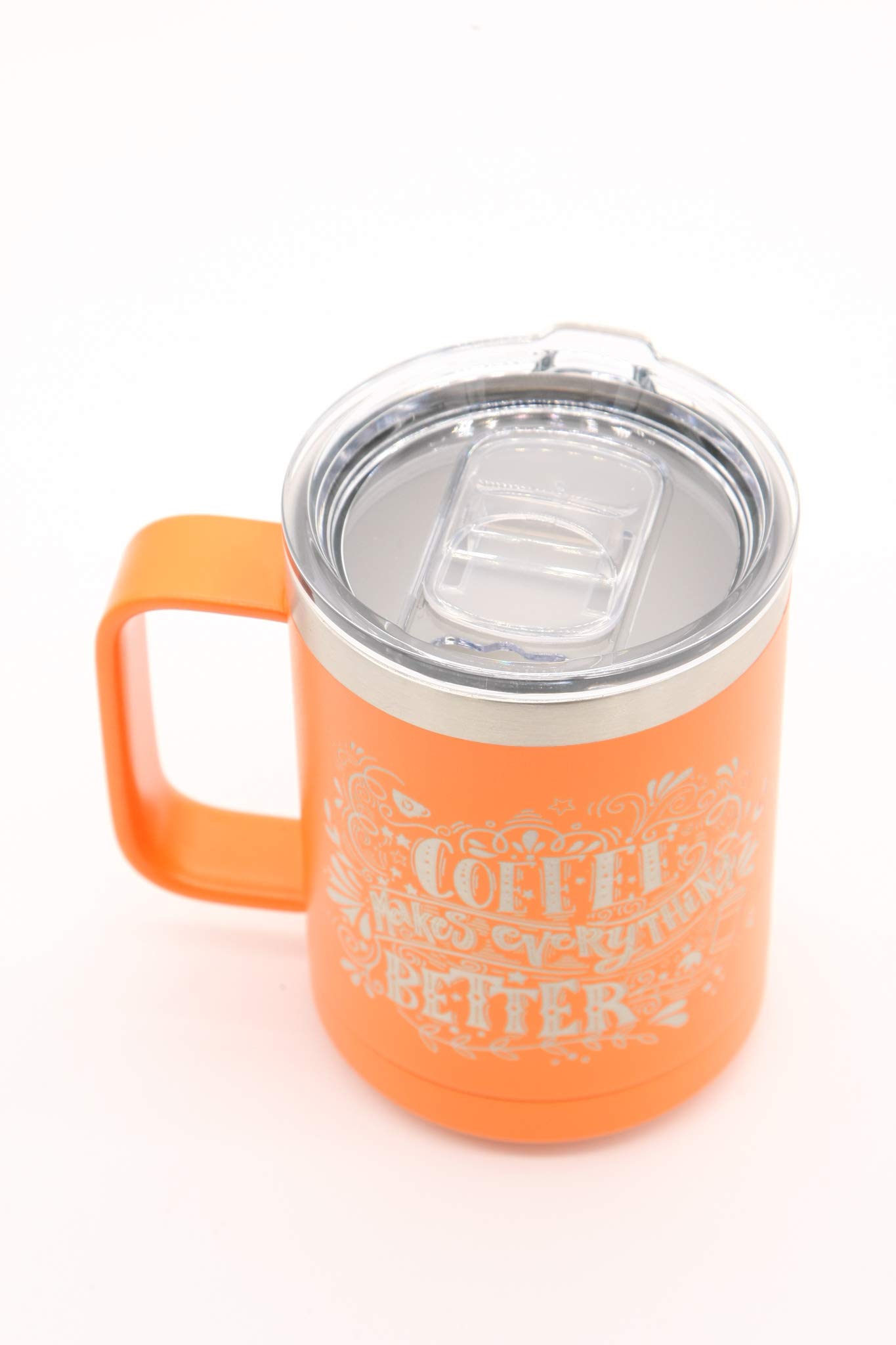 15oz Vacuum Insulated Coffee Mug - Keeps Drinks Hot/Cold for Hours - BPA-Free Stainless Steel Travel Tumbler with Lid (Orange) - Perfect for Office, Commuting & Outdoor Activities
