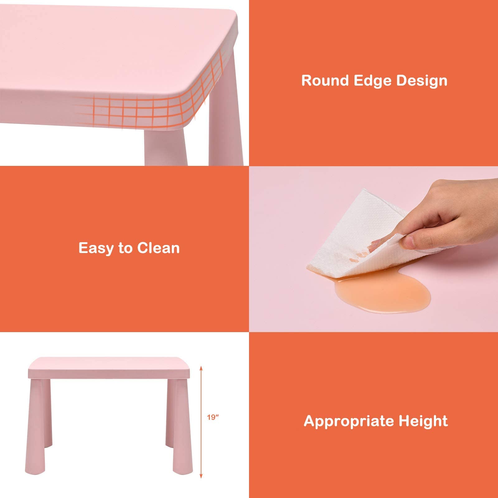 Costzon Kids Table and Chair Set - 3-Piece Plastic Toddler Activity Table for Reading, Drawing, Arts & Crafts, Snack Time - Perfect for Preschool, Kindergarten & Playroom - Easy to Clean (Pink) - Ideal for Learning, Playtime & Creative Activities at Home