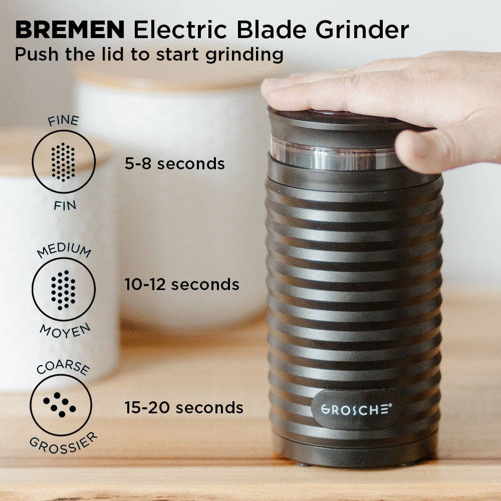 GROSCHE BREMEN Electric Coffee Grinder with Stainless Steel Blades - Perfect for Espresso, French Press & Cold Brew at Home or Office