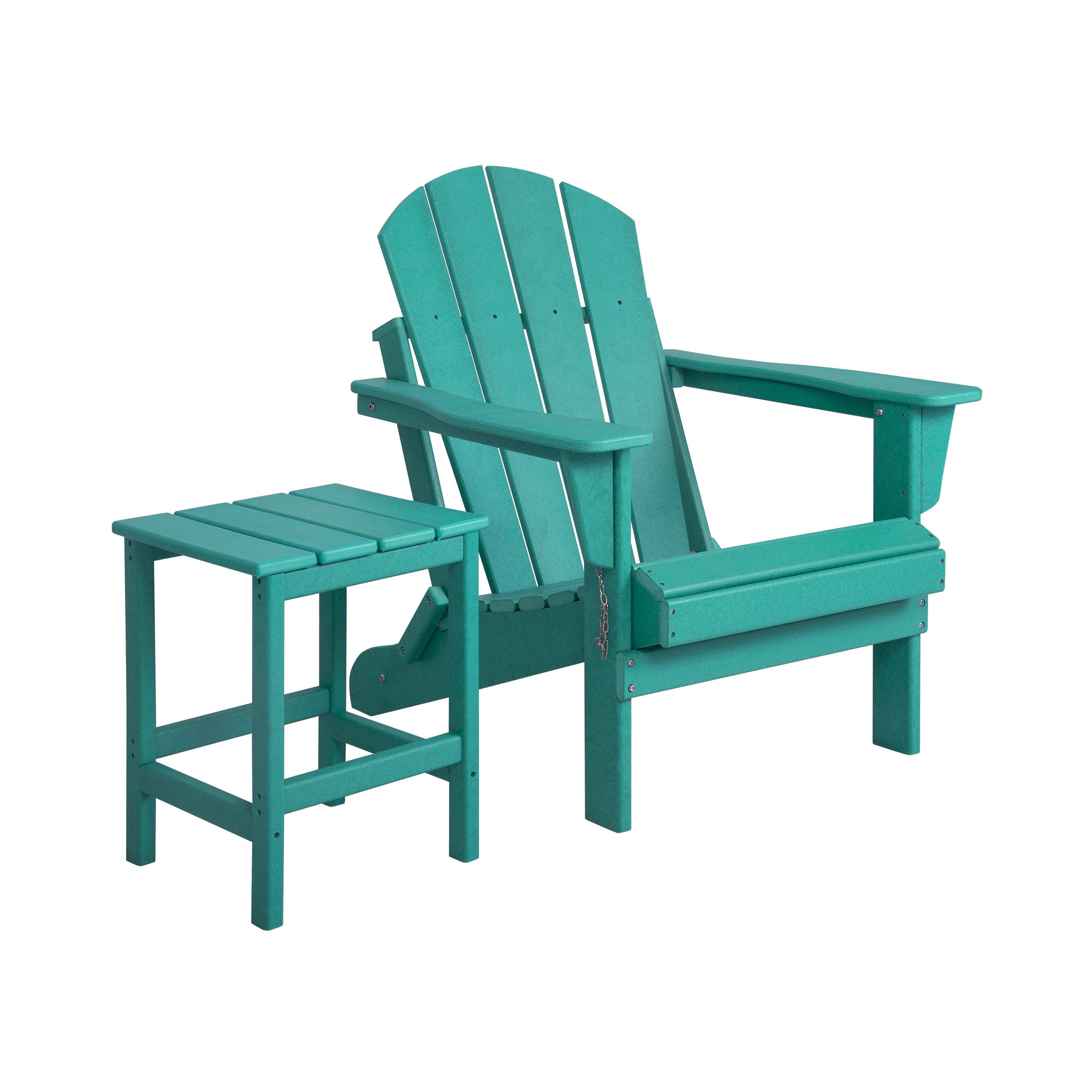 WO Home Furniture 2-Piece Adirondack Chair Set with Side Table - Outdoor Folding Chairs Weatherproof & UV Resistant for Patio, Garden, Camping, Beach, Backyard (Turquoise) - Perfect for Relaxing, Sunbathing and Outdoor Gatherings