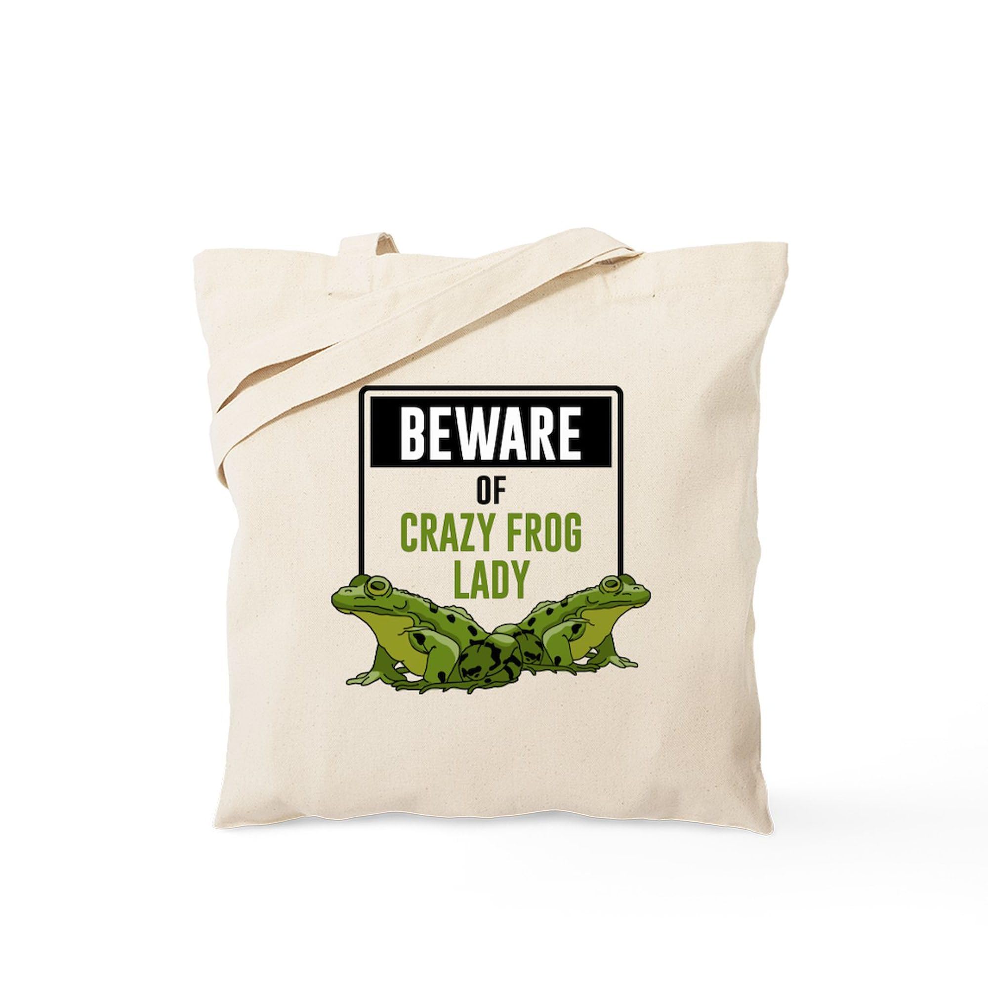 Beware Of Crazy Frog Lady Tote Bag - Natural Canvas Reusable Shopping Bag for Women | Eco-Friendly Grocery Tote | Perfect for Beach, Market & Daily Use