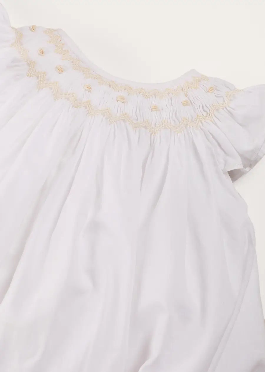 Hand Smocked Sleeveless Romper for Baby Girls - White (3-18 Months) | Perfect for Summer Outfits, Photoshoots & Special Occasions