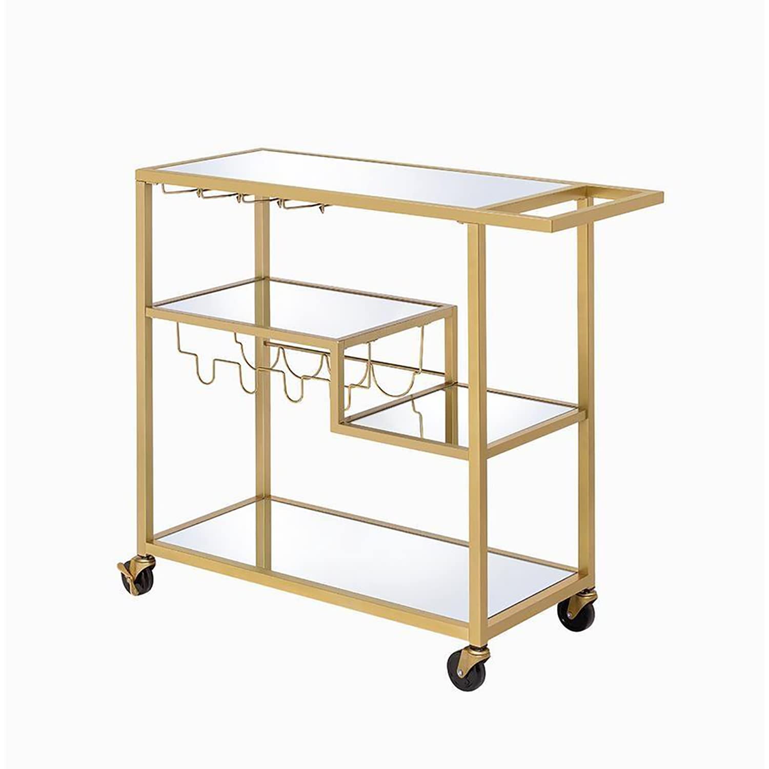 KOLESIN Gold Kitchen Cart - Home Bar Serving Cart with Mirrored Shelves, Wine & Glass Holders - Mobile Bar Cart for Dining Room, Living Room & Entertaining