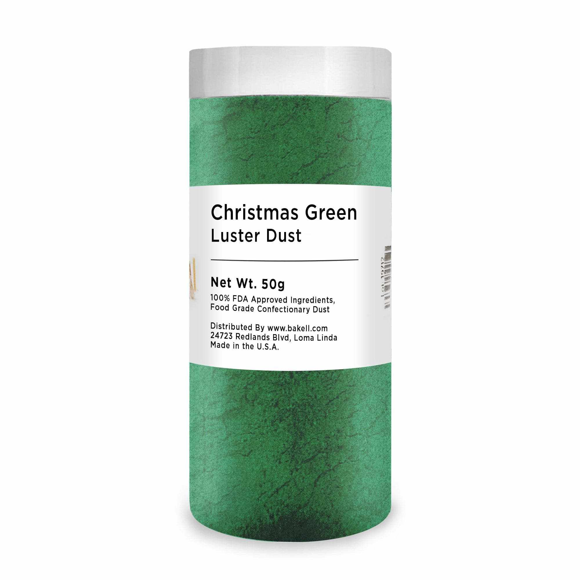 Christmas Green Luster Dust Edible - Food Grade Glitter Powder for Cake Decorating, Cookies, Cupcakes & DIY Desserts | Bakell (1.76oz/50g) | Perfect for Holiday Baking, Party Treats & Sweet Creations