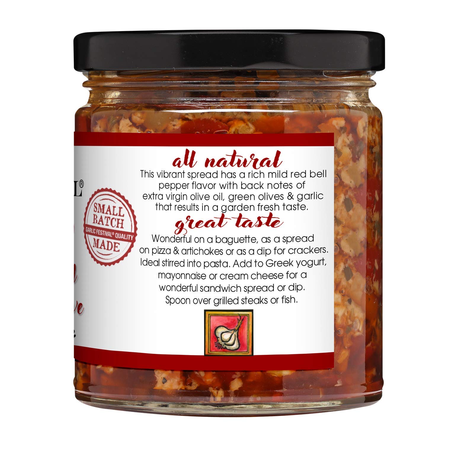 Garlic Festival Foods Sweet Red Pepper & Olive Tapenade 9oz - Premium Mediterranean Spread for Charcuterie Boards, Sandwiches & Appetizers