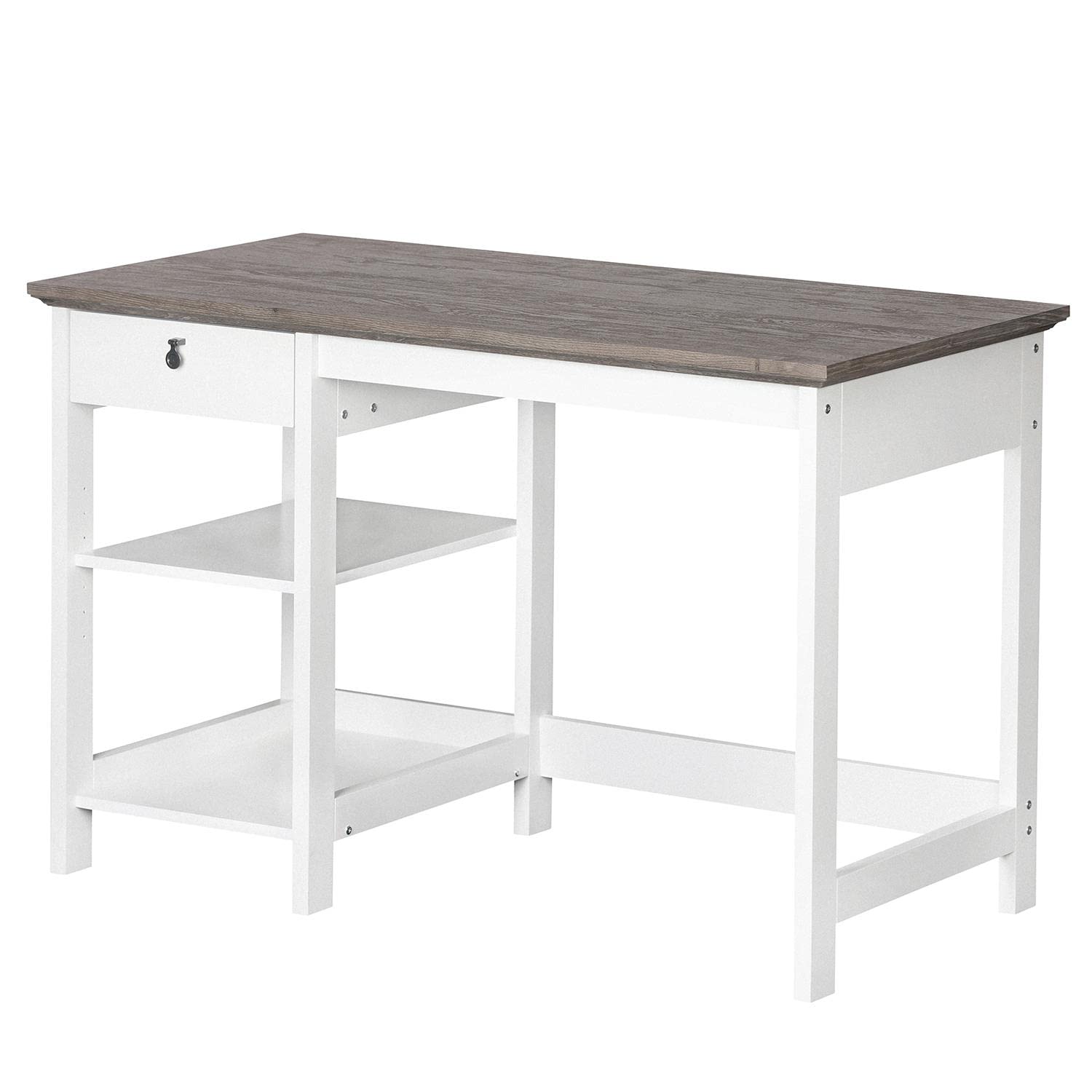 Saint Birch Finley 47-inch White Writing Desk with Storage and Shelves - Modern Home Office Desk for Work, Study, and Small Spaces