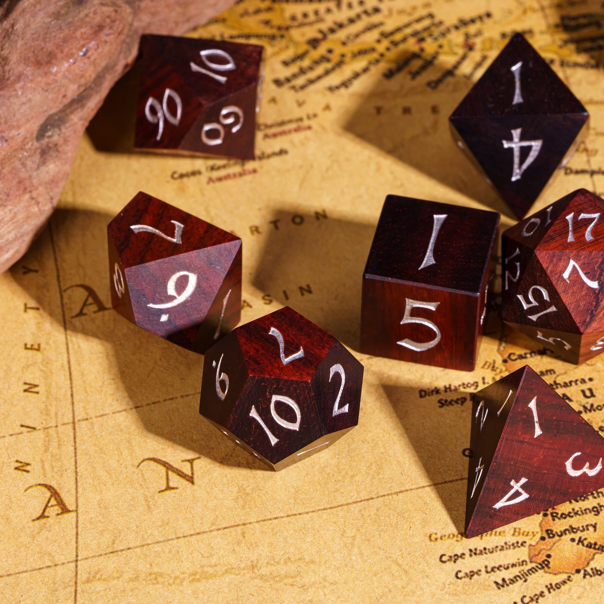 Premium Red Sandalwood D&D Dice Set - Natural Wooden Polyhedral RPG Dice with Elegant Metal Storage Tin for Dungeons & Dragons, Pathfinder, MTG | Perfect for Tabletop Gaming, Fantasy RPG Nights & Collector's Display