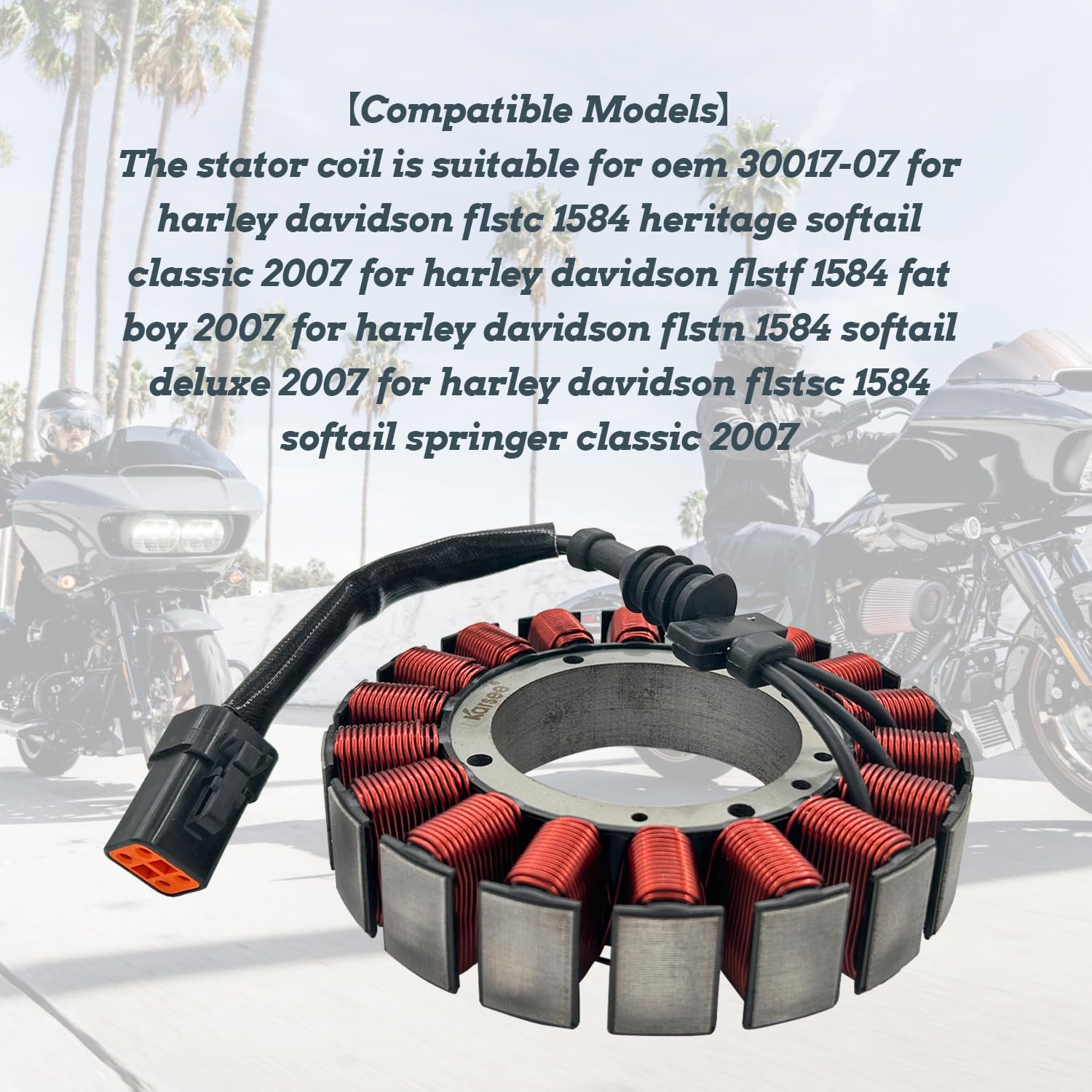 KARSEE 30017-07 Motorcycle Stator Coil Replacement for Harley Davidson Dyna, Softail, FLSTF, FLSTC, FXST Models 2007 - High Performance Electrical Part for Smooth Riding & Engine Maintenance