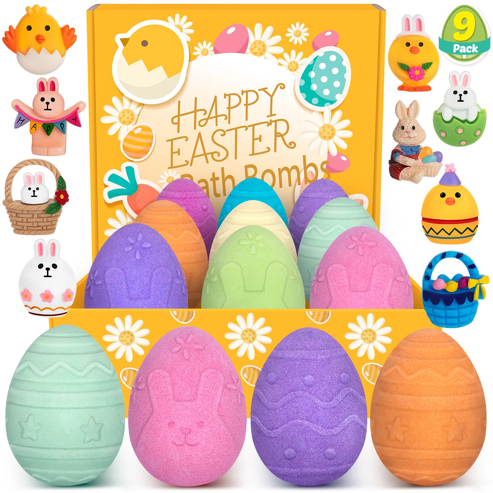 9 Pack Easter Bubble Bath Bombs for Kids - Surprise Toys Inside, Fun Gifts for Girls & Boys - Easter Basket Stuffers, Party Favors & Goodie Bag Fillers - Perfect for Easter Celebrations, Birthday Parties & Relaxing Bath Time