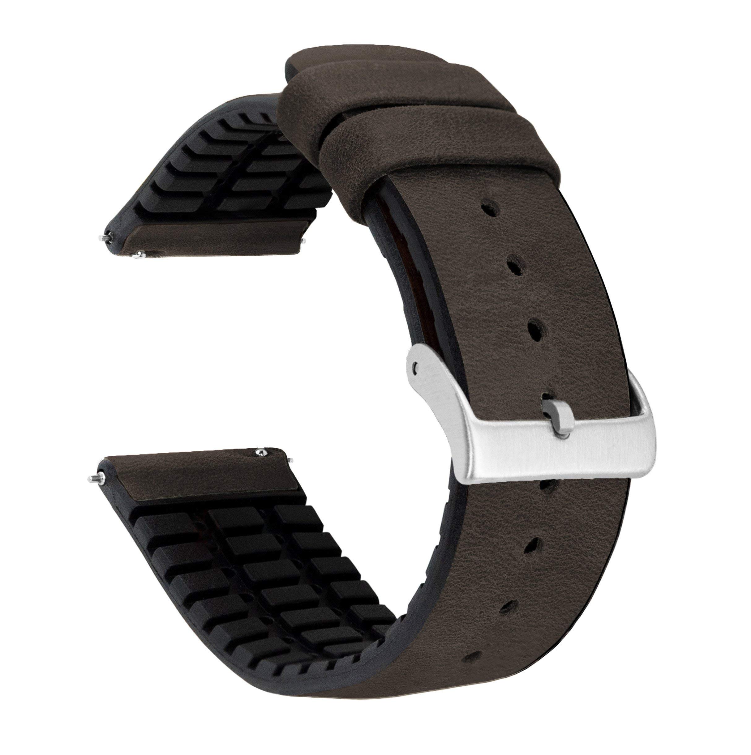 BARTON Leather Rubber Hybrid Watch Straps - Quick Release, 316L Stainless Steel - for Smartwatches & Dress Watches
