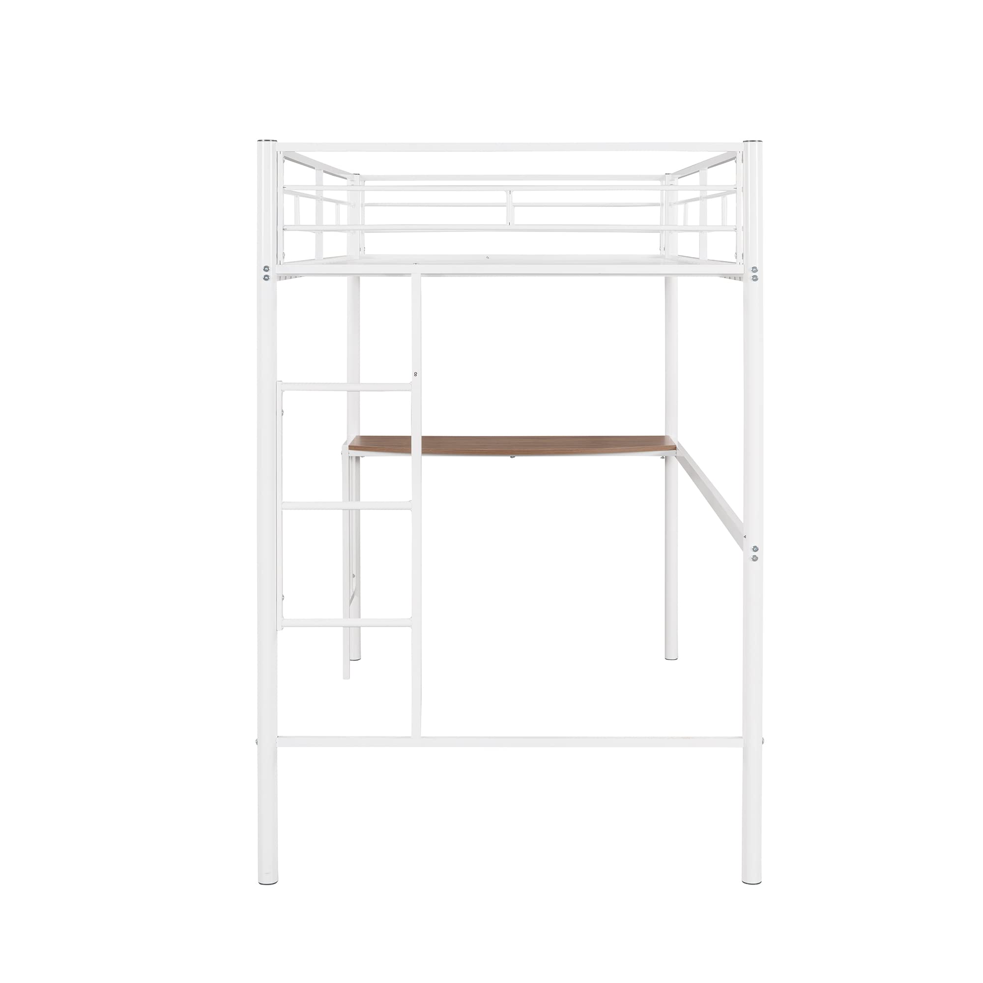 Twin Over Full Bunk Bed with Built-in Desk & Ladder - Sturdy Metal Frame in Metallic White - Perfect for Kids' Bedrooms, Guest Rooms & Space-Saving Solutions