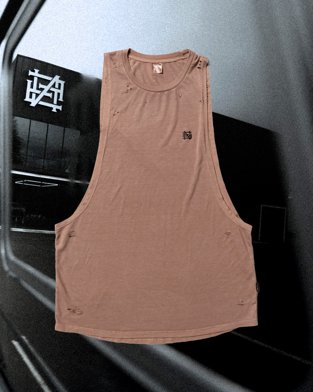 Distressed Moto Bro Tank Top - Earth Tone Vintage Style for Men | Perfect for Casual Wear, Gym, and Street Fashion
